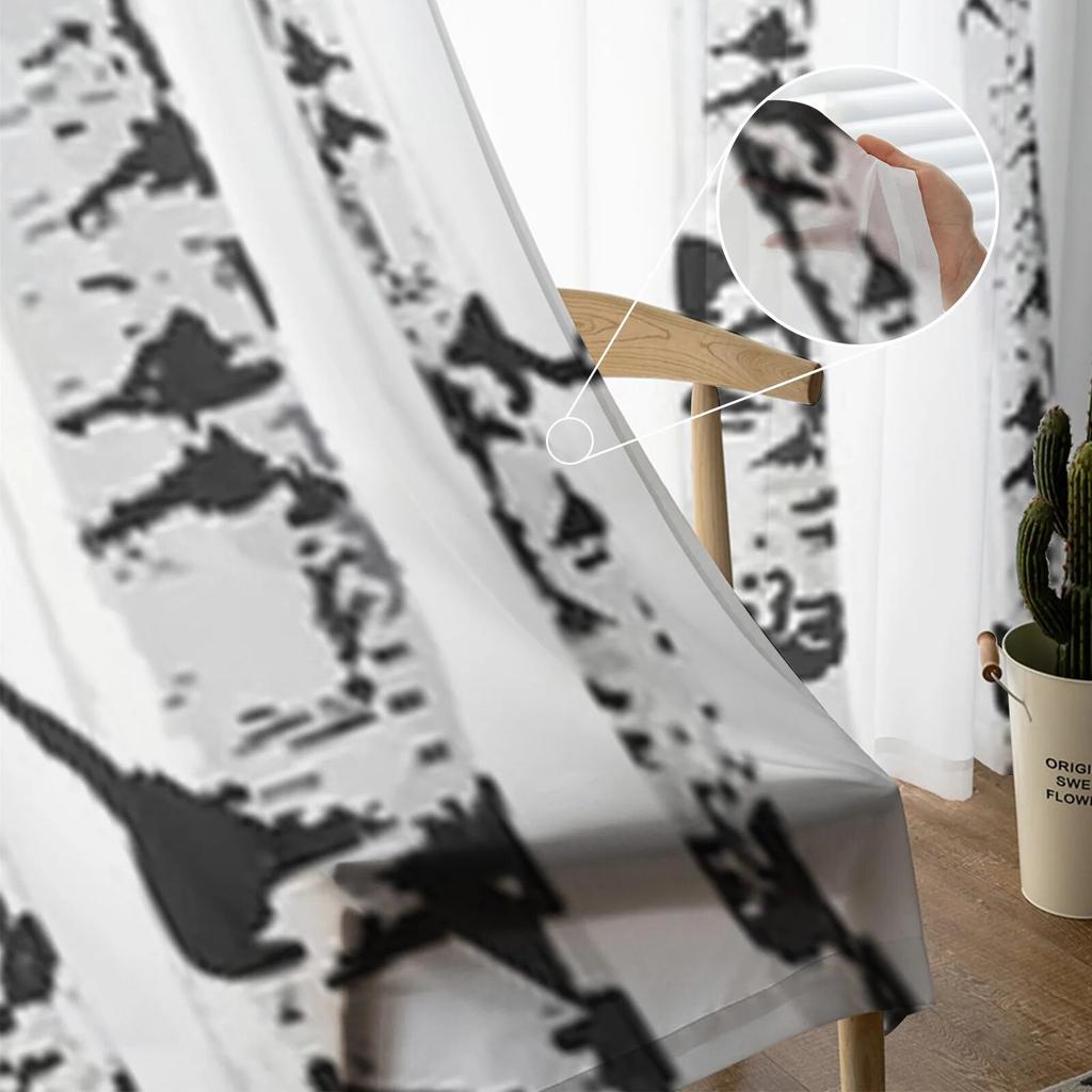 Durchsichtige Vorhänge mit Vogel-Birken-Motiv, für Schlafzimmer, Voile-Vorhang, Wohnzimmer, Fenster, durchsichtige Vorhänge, Küche, Tüll-Vorhänge