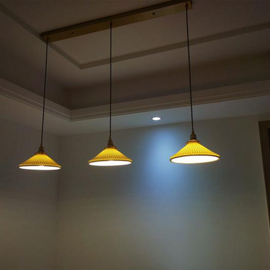 Nordic Inspired Japanese Brass & Pleated Ceramic Pendant Lamp for Restaurant, Bedroom or Dining Table