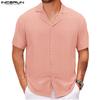 INCERUN S-5XL Men Lapel Short Sleeve Texture Buttons Casual Loose Shirts