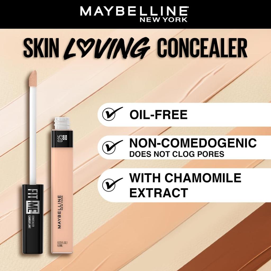 Maybelline New York Fit Me Korektor Pełnokryjący 25 Średni 6,8ml Naturalne Matowe Wykończenie Ukrywa Cienie Pod Oczami Niedoskonałości Zaczerwienienia Beztłuszczowy Długotrwały