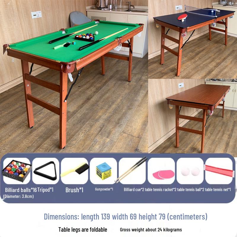 Foldable 2-in-1 Kids Pool & Ping Pong Table - Indoor American Black Eight Style