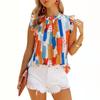 Women's sleeveless round neck colorful printed chiffon shirt