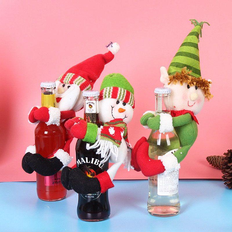 Snowman Christmas Santa Elf Wine Bottle Cover Table Party Decor Xmas Ornaments