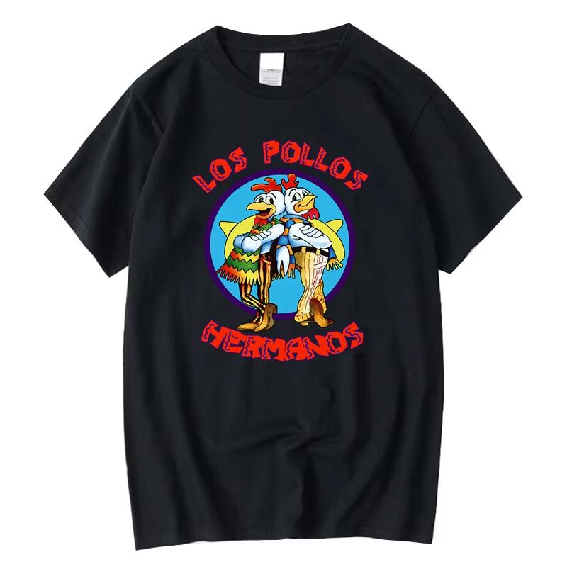 LOS POLLOS Hermanos Funny Printed TShirt Men Fashion Casual Short Sleeves Summer Cotton Breathable Tshirt Chicken Brothers Tees