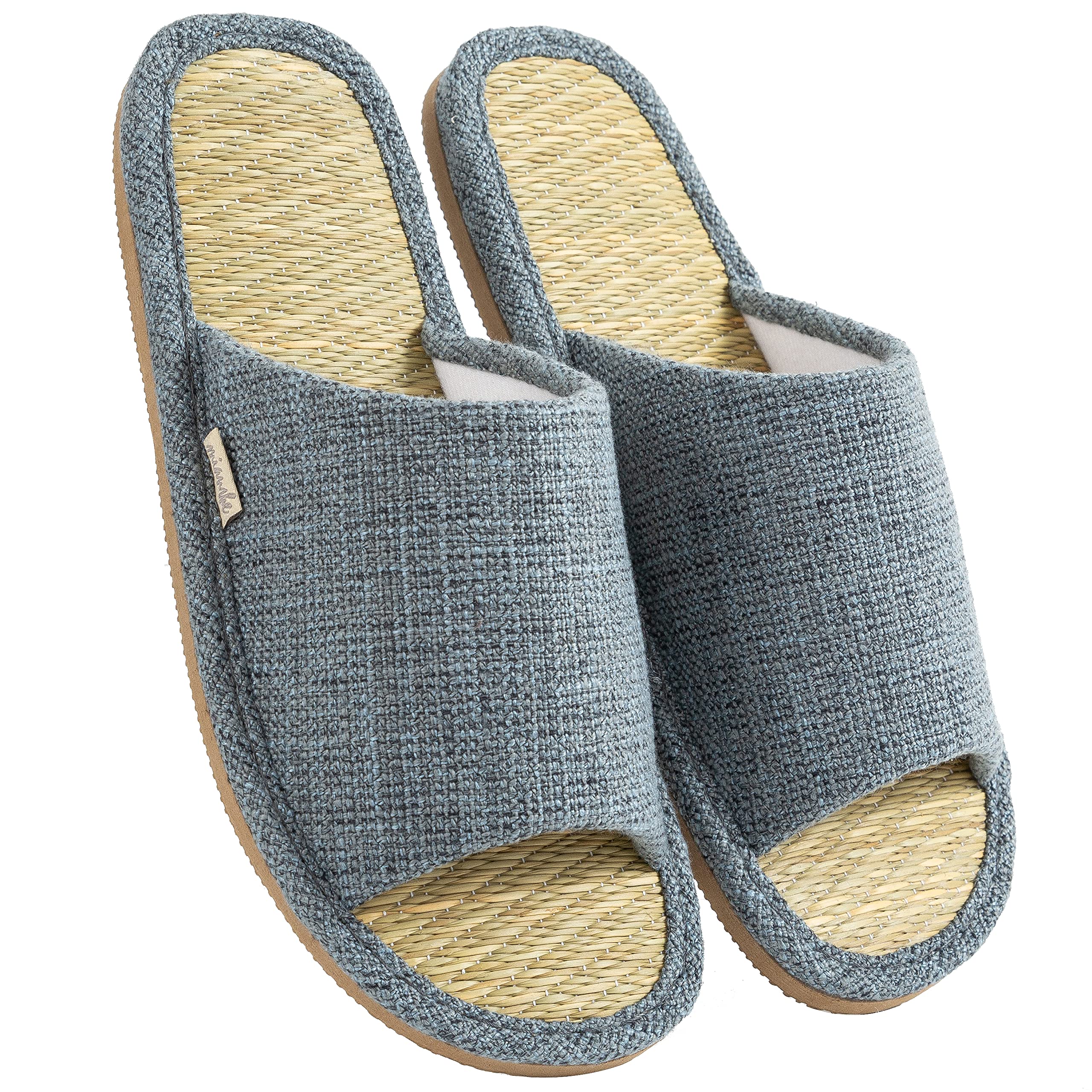 

Mianshe Igusa Льняные домашние тапочки для весны и и однотонные тапочки размера XL, лета, унисекс, прохладные, нескользящие, дышащие, легкие, с открытым носком, цвет, синий