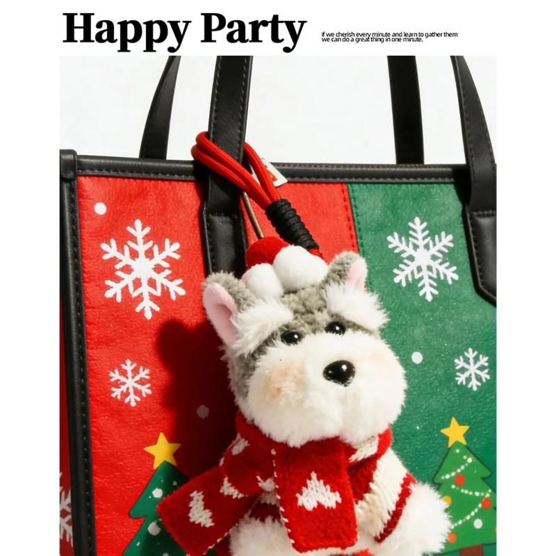Latest Cute Schnauzer Plush Keychain With Red Hat Scarf Stuffed Bag Pendant Key Ring Present For Holiday Friends Keychain Collectible