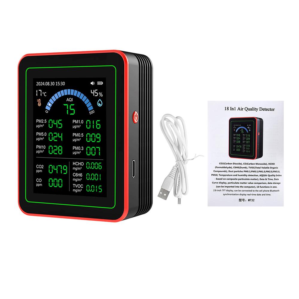 18-in-1 Air Quality Monitor CO₂, CO, TVOC, HCHO, PM Measurement Temperature and Humidity Tester Domestic Air Quality Detector