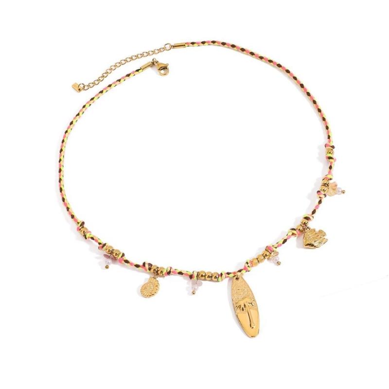 Minimalist Seashells Neckchain Adjustable Length Colorful Rope Stainless Steel Pendant Necklace Casual Wear Jewelry