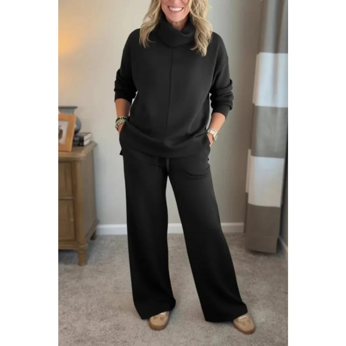 

VAYLA Осенний женский костюм Однотонный Худи оверсайз с высоким воротом Повседневный комплект из двух предметов Женские спортивные брючные костюмы для женщин Одежда XS чёрный