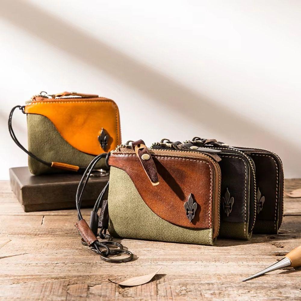 Vintage Car Key Bag Stitching Storage Card Bag Retro Women's Leather  Coin Purse  Coin