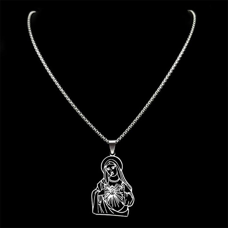 Virgin Mary Christian Pendant Necklace For Women Men Stainless Steel Gold Color Hollow Guadalupe Lady Chain Jewelry bijoux