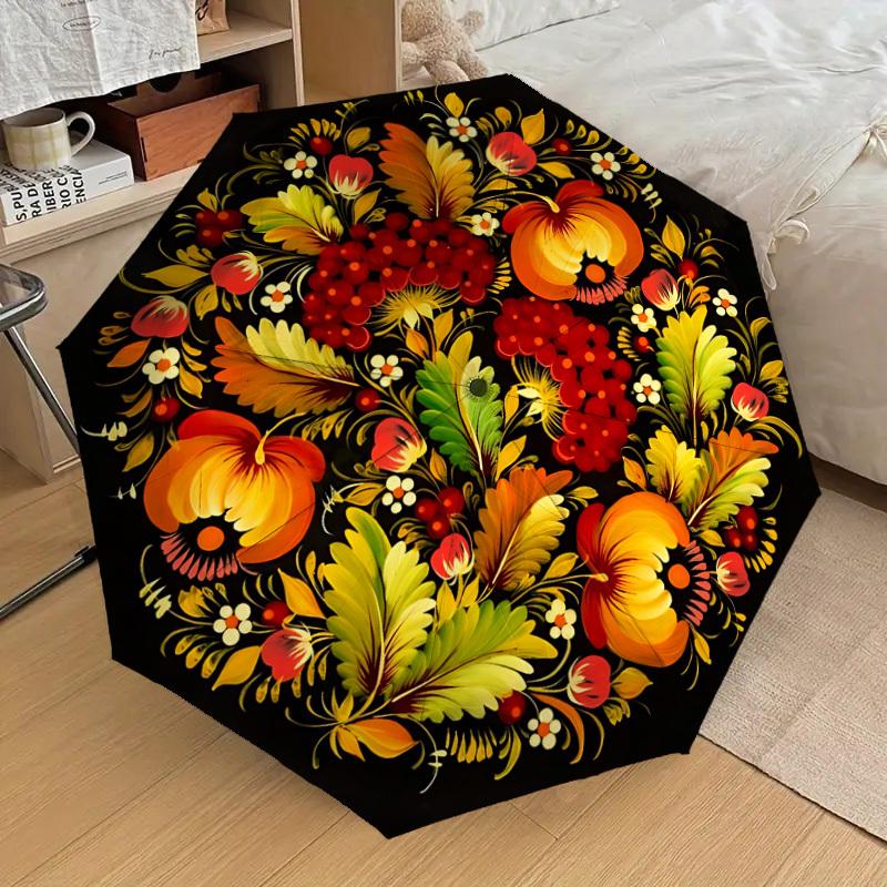 1PC Floral pattern Circle designAutomatic Open/Close Umbrella with Windproof, 8-Rib Sturdy Canopy, Durable Ribs, Fashionable Design, Outdoor Accessory