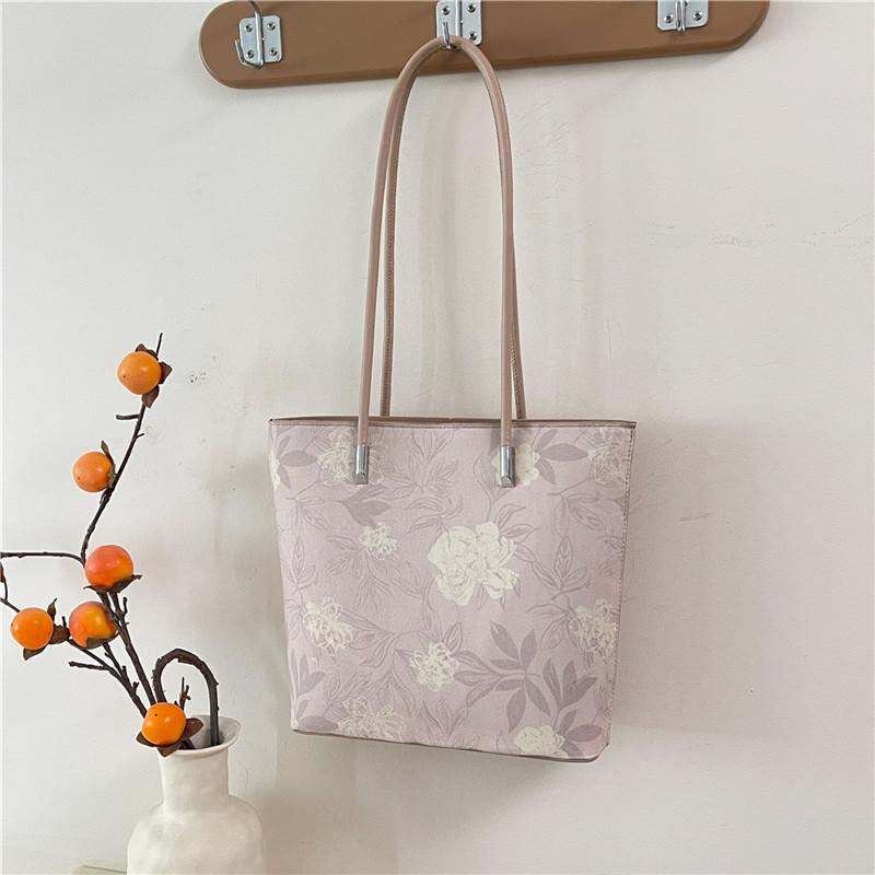 Flower Prints Ladies Pu Leather Shoulder Bags Vintage Candy Color Female Handbags Large Capacity Tote Portable Girl Underarm Bag