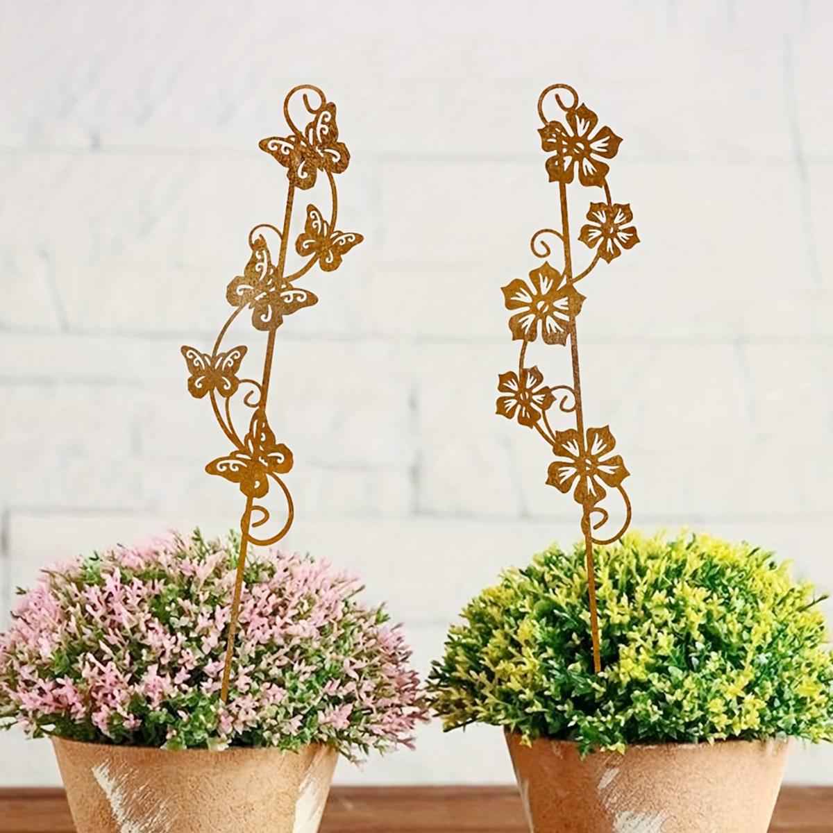 

2Pc Iron Flower and Butterfly Decoration Ground Insert, Outdoor Decoration, Modern Country Style with Flower and Butterfly Pattern, Courtyard, Fenc