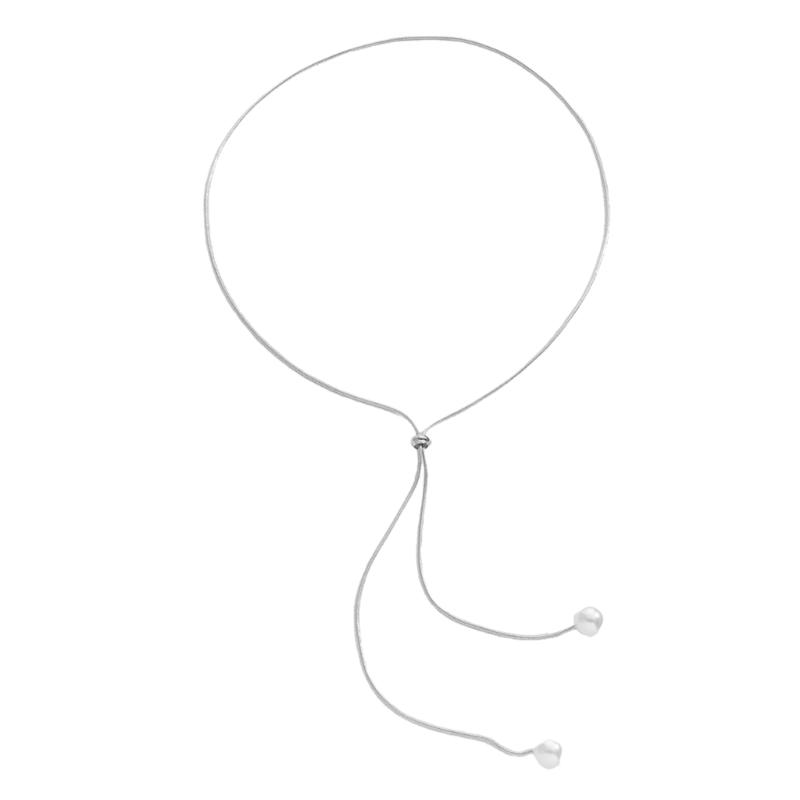

Chic Long Pearls Lariat Necklace Sophisticated Pearls Chain Necklace with Adjustable Length for Individualized Fit срібний