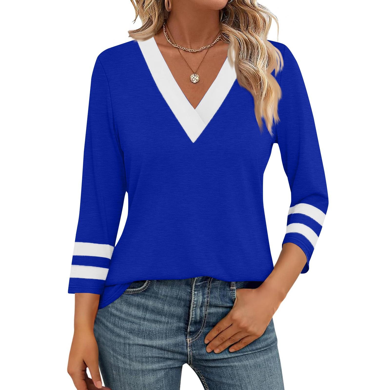 

Женский повседневный, модный и трендовый двухцветный топ с V-образным вырезом XXL синий