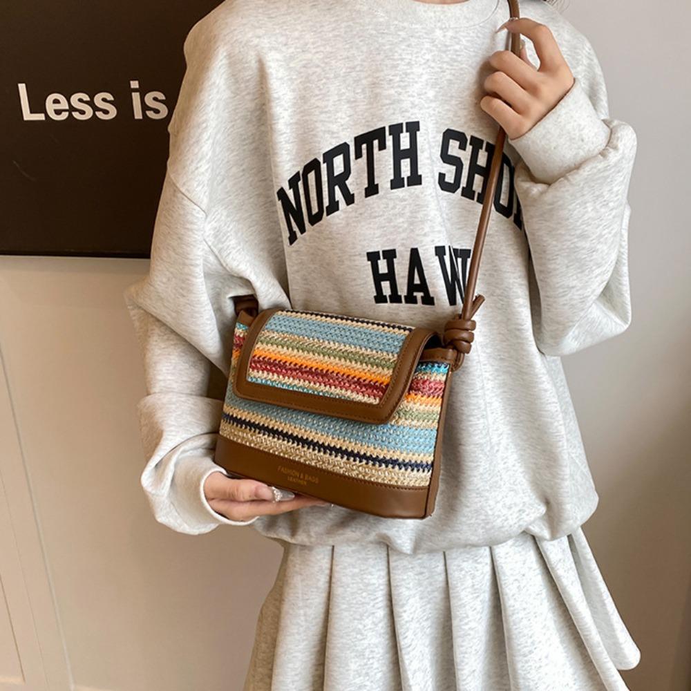 

Large Capacity Weave Bag Shopping Bag Bohemian Shoulder Bag Leisure Straw Bag Beach Style D