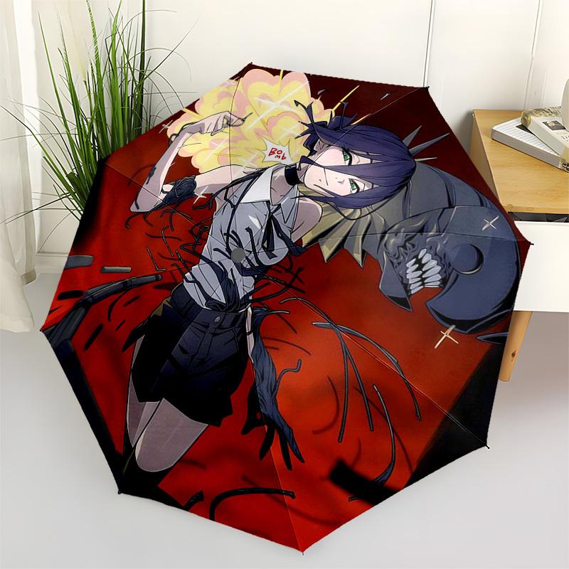 

1pc Outdoor Umbrella with Anime Girl and Demon Head Design - Automatic Opening/Closing, Portable 3-Fold Design, 8-Rib Iron Frame - Perfect Gift f