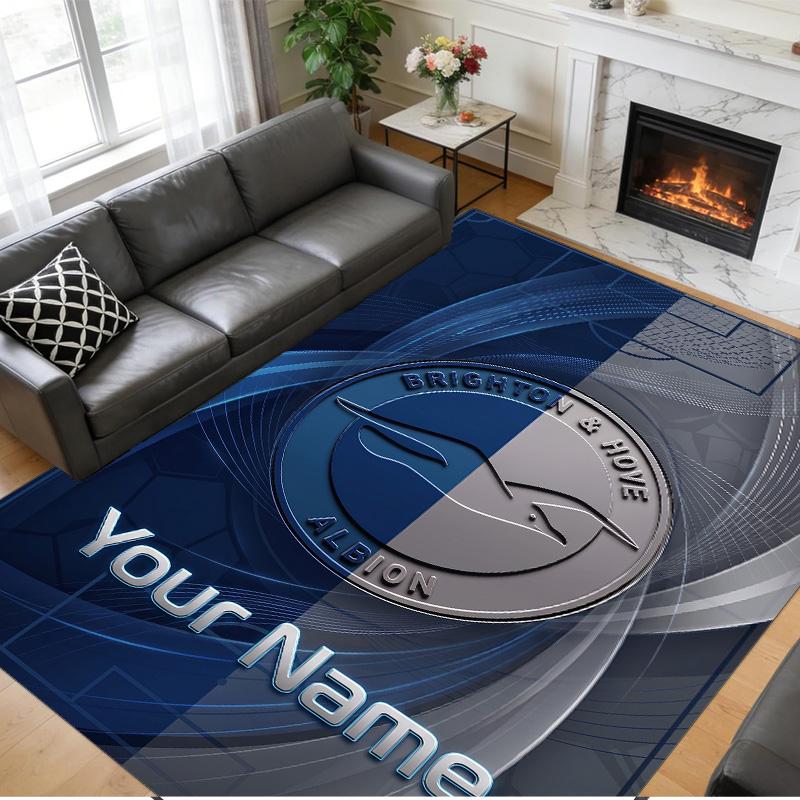Crystal Velvet Rug Custom Name Text, Soft Non Slip Floor Mat Home DecorBrighton & Hove Albion Football