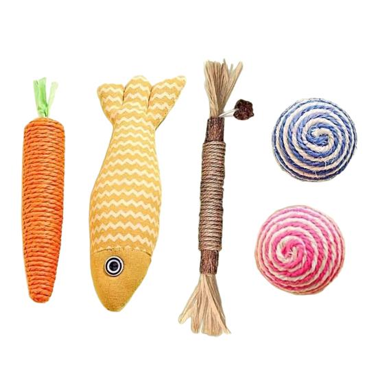 1 Set Cat Chew Toys Interactive Kitten Teething Toys Safe Catnip Fish Wooden Chew Sticks Sisal Balls for Indoor Cats Exercise Dental Health Sets