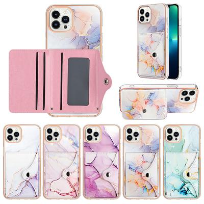IMD Colored Marble Card Holder Slots Cover Phone Case For iPhone 12 12ProMax 11ProMax XSMax XR XS iPhone 7 8 SE iPhone 13 14 15 16