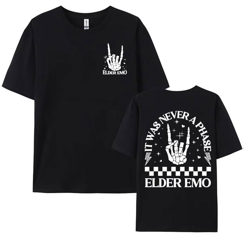 Elder Emo Comfort Colors T Shirt It Was Never A Phase Emo Moms Skeleton Tshirts Men Women Retro Gothic Oversized Cotton Tshirt
