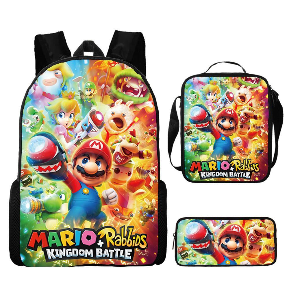 New Super Mario Trend Backpack Retro Mario Schoolbag 3-Piece Set with Pencil Case