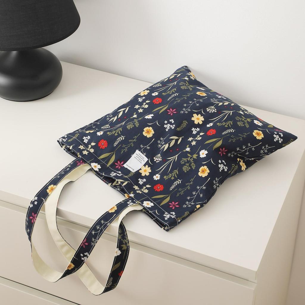 SEPWIK Women's Canvas Tote Bag, Shoulder Bag, Cute Cotton Shopping Bag with Large Capacity, Perfect for School or Travel, Navy