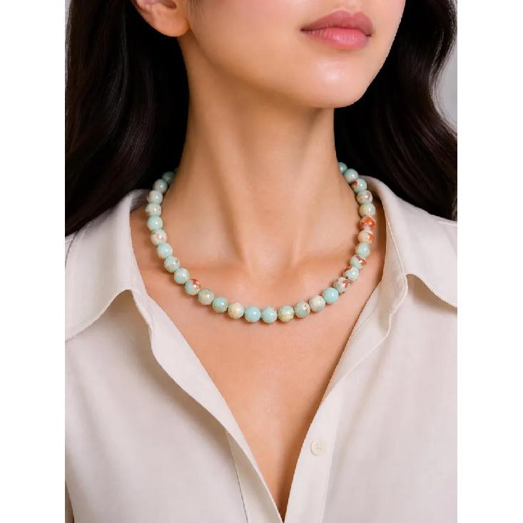 New European and American style Shoushan stone natural stone beaded necklace, vintage tiger's eye stone necklace, bohemian-style clavicle chain for