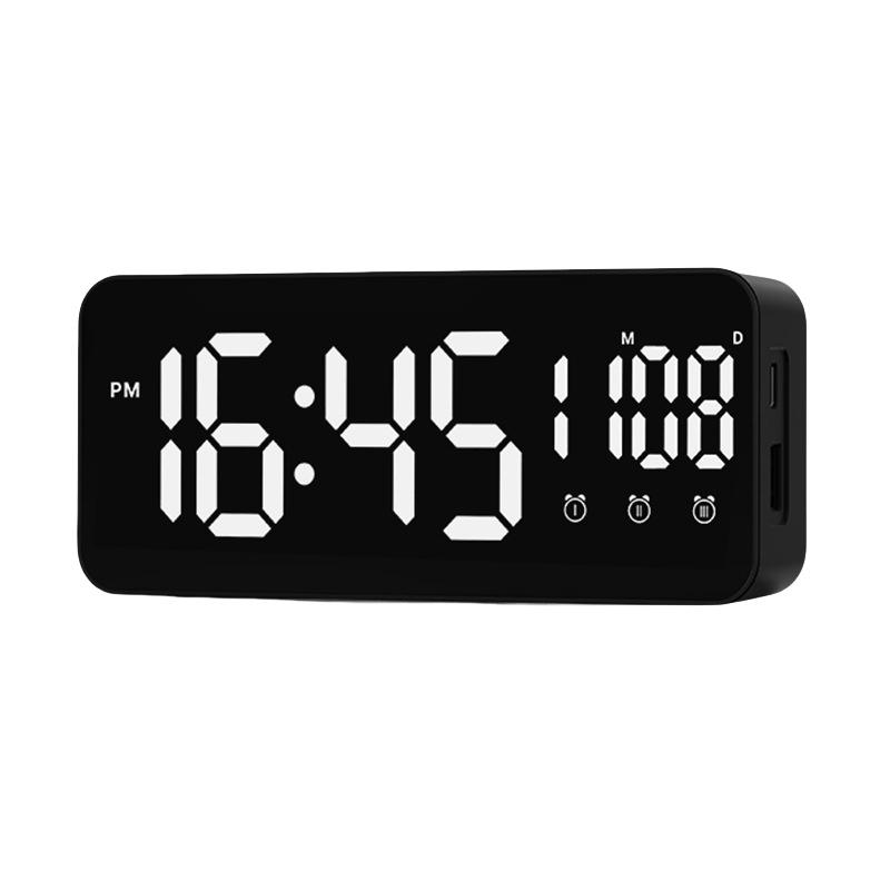 Mirror Digital Alarm Clock TEMP Date 3 Alarms Snooze Night Mode Table Clock 12/24H USB Output Charging Port LED Digital Clock