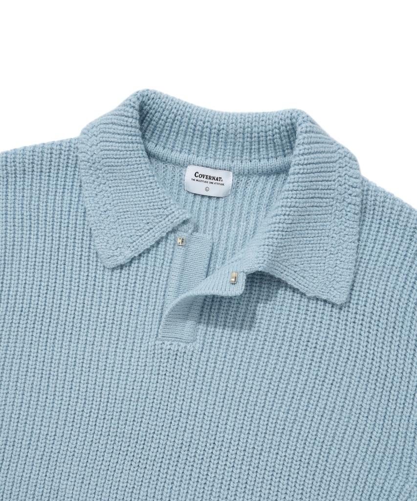 COVERNAT Open Collar Knit Blue