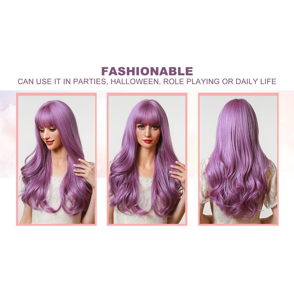 Long Wavy Wig High Temperature Fiber Purple Curly Fluffy Hair Wigs Cosplay Party Wigs for Women