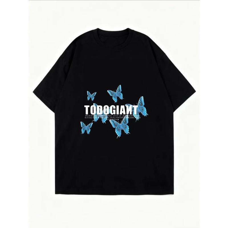 White Oversized T Shirt With Blue Butterfly Print And Todo Giant Text For Casual Wear