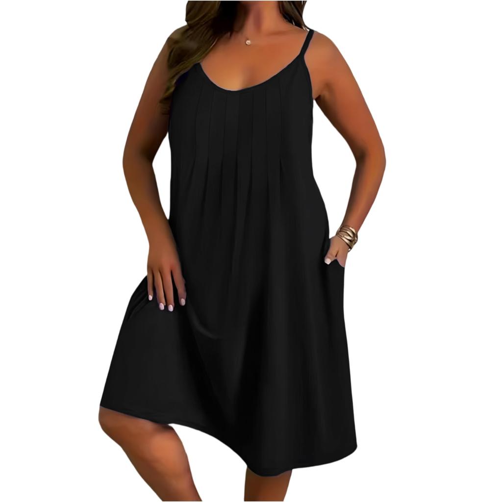 Sleeveless Casual Loose Fit Dress with Adjustable Spaghetti Straps Soft Lightweight Fabric Flowy Design for Women