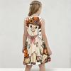 Girls Round Neck Sleeveless Printed A Line Flared Hem Dress