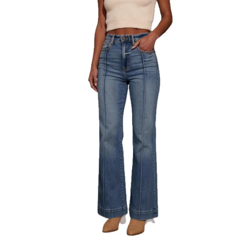 Damskie Jeansy Dzwony z Wysokim Stanem 2026 Bawełna z Domieszką Elastycznego Denim Vintage Spodnie