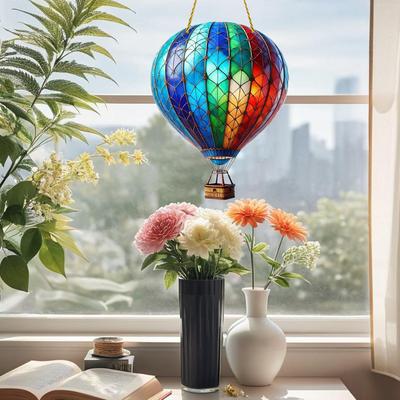 Attrape-soleil Mignon Montgolfière Décoration Suspendue pour Fenêtre Pendentif Acrylique 2D Ornement Mural Charme Suspendu pour Jardin Décor