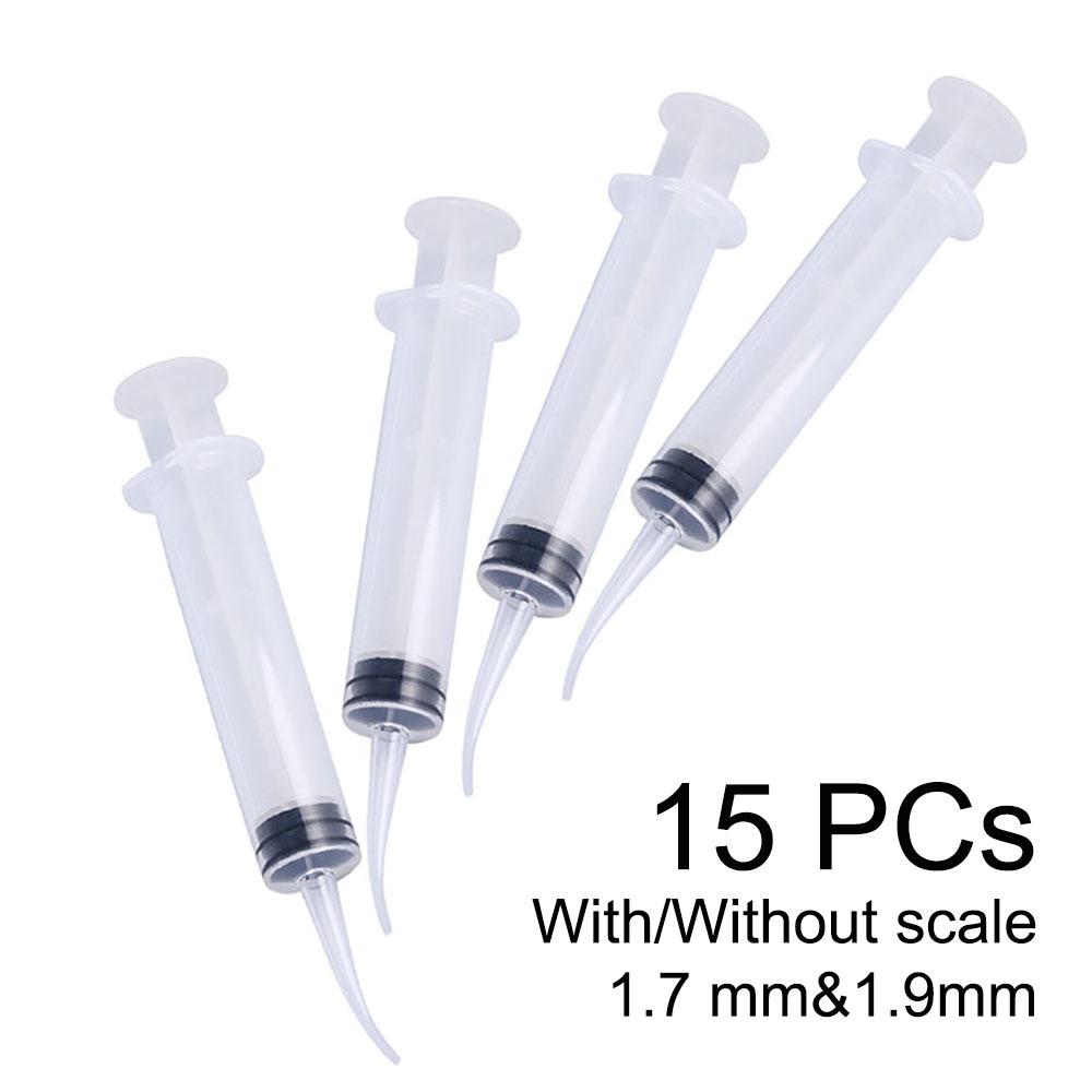 15Pcs Dental Disposable Irrigation Syringe Curved Tip 12Ml For Dentist Use Dentistry Tools Tip Diameter 1.7 Mm&1.9Mm With Scale