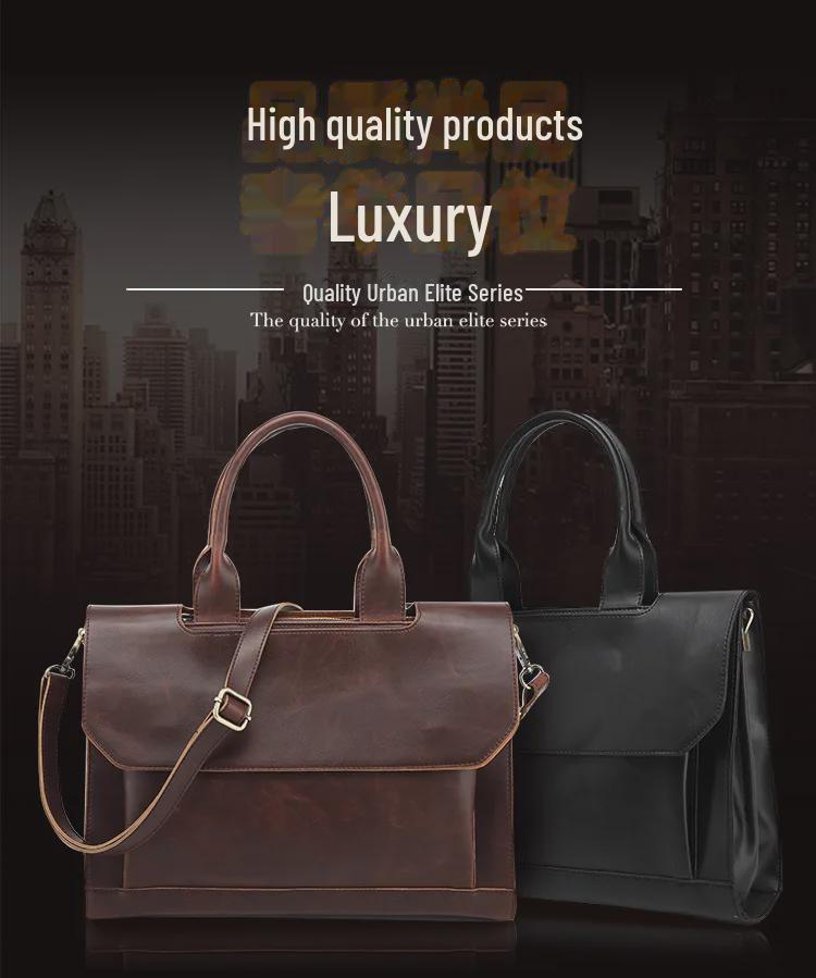 Koreańska Męska Torba Kurierska Retro Business - Skóra Crazy Horse na Ramię i do Ręki, Teczka Podróżna