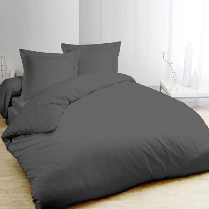Housse de couette - SERENA - Anthracite - 240x220 cm - 100% coton - 2 taies 65x65 cm