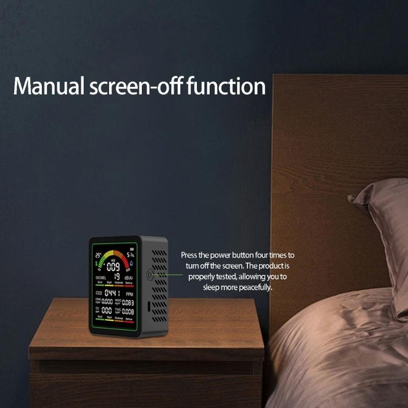 Air Quality Monitor With CO CO2 C6H6 Formaldehyde TVOC Temperature Humidity Detections And Noise Meter For Home Office Lab
