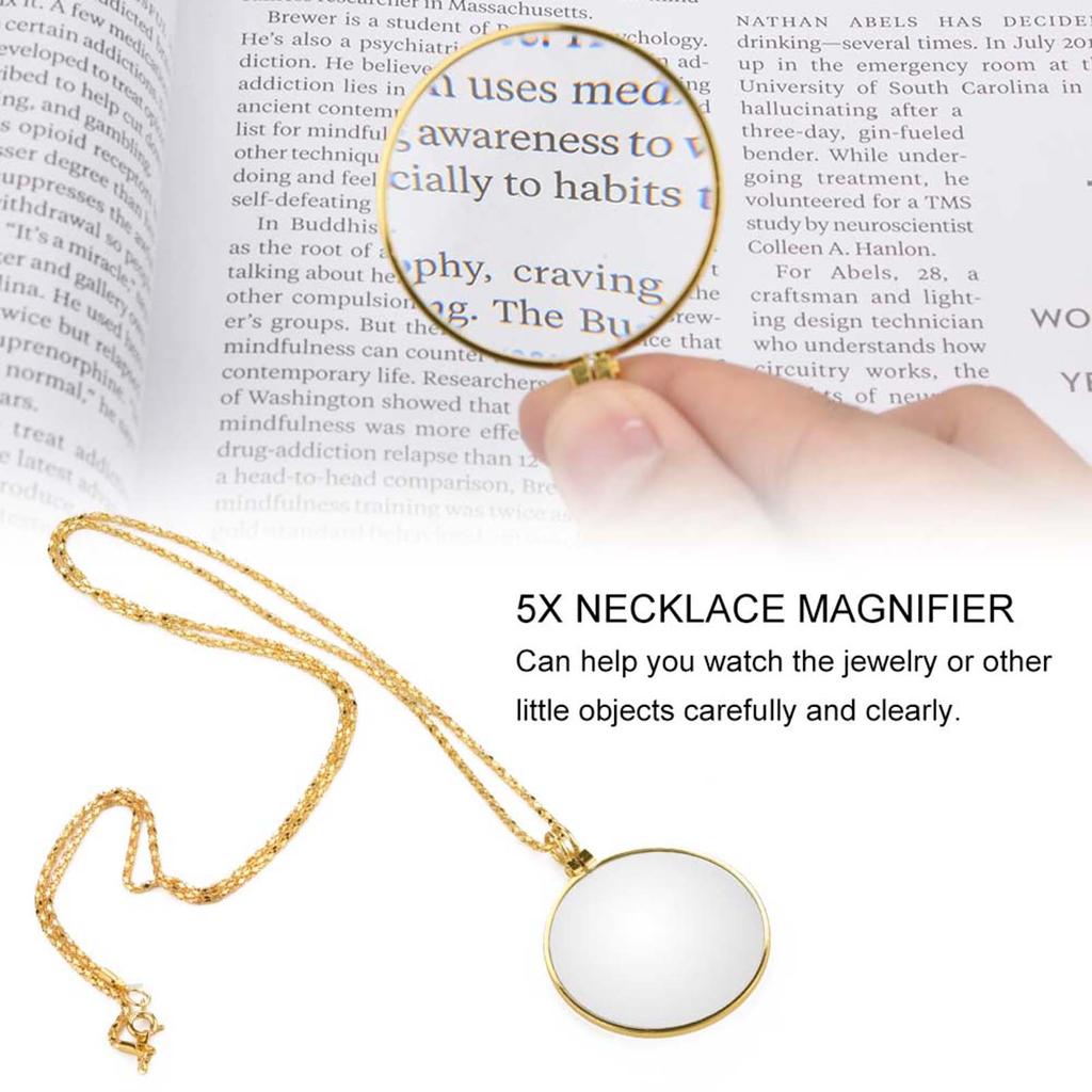 5X Magnifier Monocle Lens Necklace Magnifying Glass Loupe (Gold)
