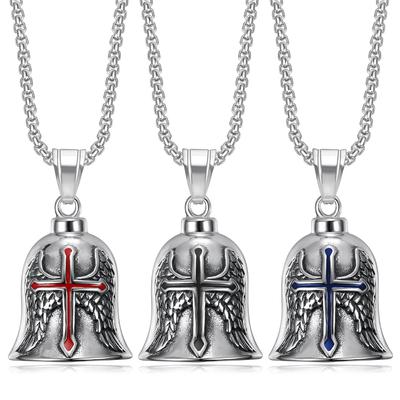 Motorcycle Style Men's Pendant Angel Wings Cross Bell Pendant 2026 Fashion Trend Inlaid Zircon Men's Party Jewelry Accessories