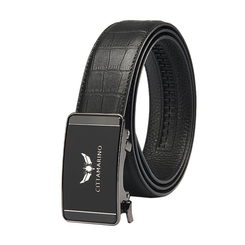 Curea din piele pentru bărbați cu logo Armani autentic și cataramă automată, piele de vacă strat superior, ținută casual