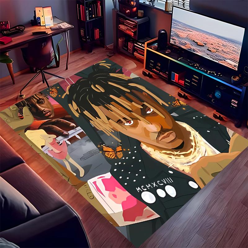 1pc Juice WRLD Print Area Rug - Soft, Washable Non-Slip Indoor Mat for Office Chairs, Living Room, Home Office Decorative Rug