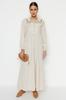 Women's Fashion New Hijab Dress Cinnamon Collar Embroidered Half Patch Linen Look Woven Dress