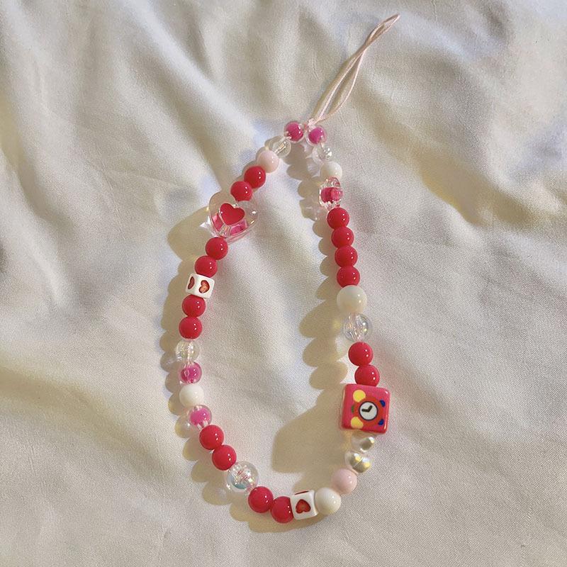 Bracelet de perles d'amour pour femmes, petit nœud en cristal frais, fleurs, amour, chaîne de téléphone portable, anti-chute, accessoires de coque de téléphone portable, DIY