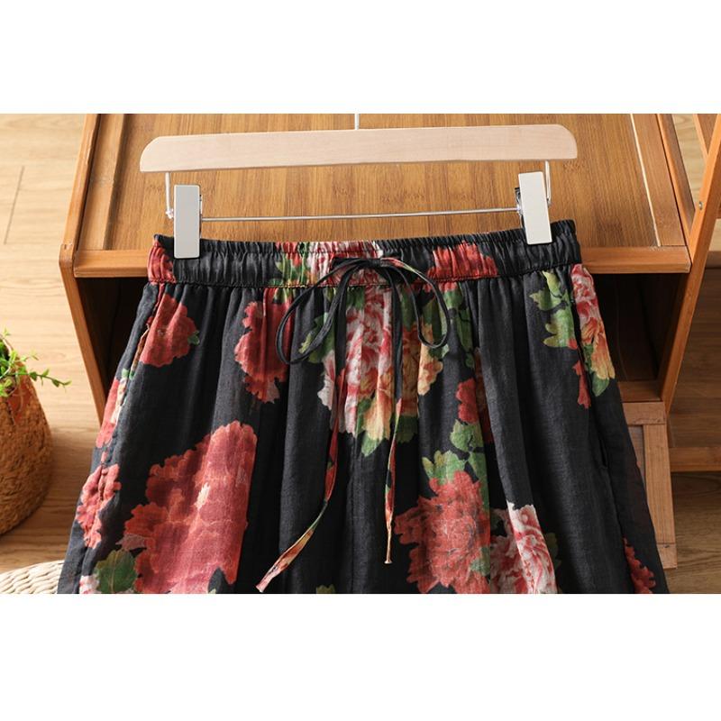 DIMANAF 2026 Estate Nuovi Pantaloni Lunghi Taglie Forti Donna Stampa Vintage Floreale Larghi Vita Elastica Pantaloni Casual da Donna
