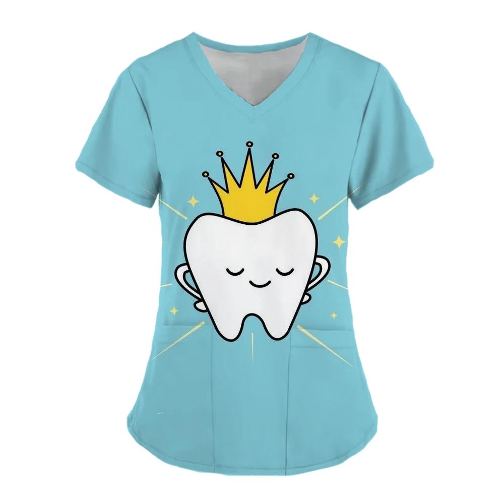 

Teeth Print Scrub Tops Women Dentist Working Uniform Nurse Scrub Uniformes Medicos Para Mujer Tooth Hospital Workwear S