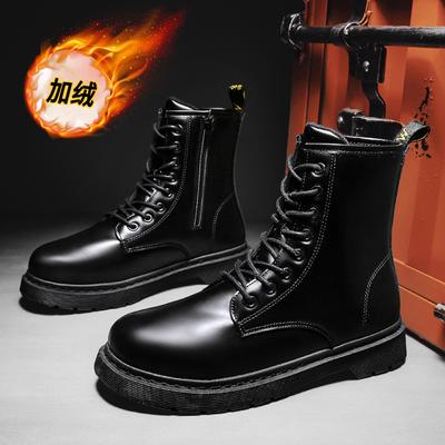 Winterliche Lederstiefel mit seitlichem Reißverschluss, Samt-High-Top-Baumwollschuhe, Martin-Lederschuhe, Lokomotivstiefel